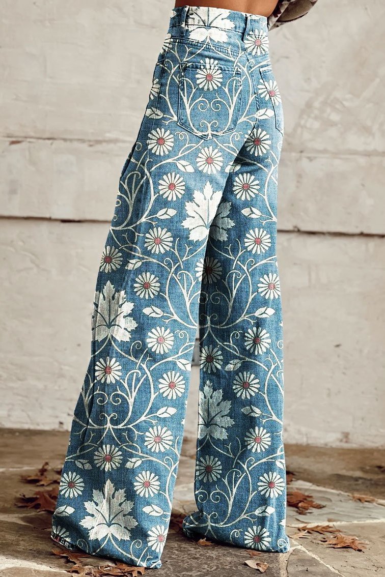 Hochtaillierte Weitbeinige Boho Vintage Hose – Ideal für den Sommer
