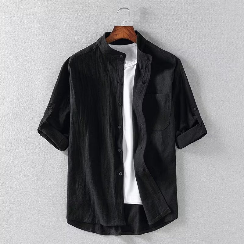Herren Kurzarm Leinenmischung Cardigan-Hemd – Ideal für den Sommer