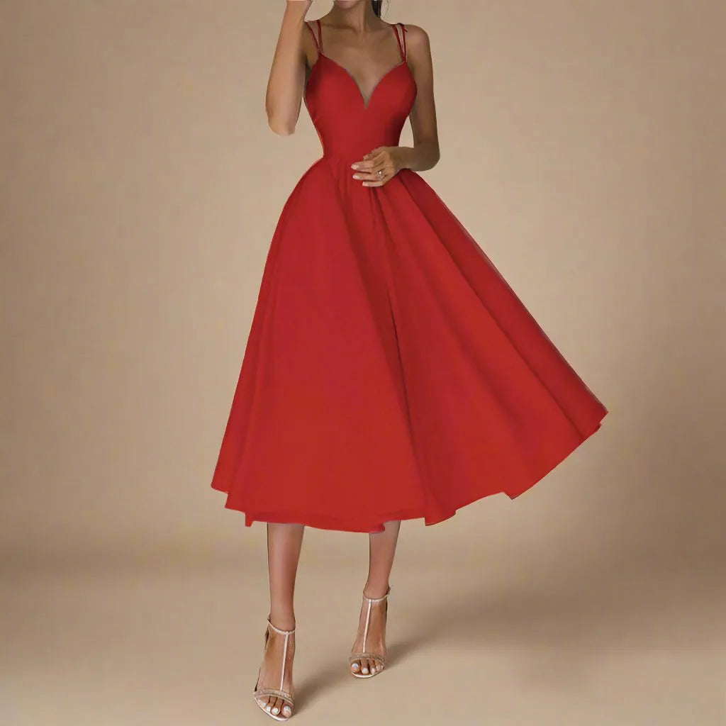 Strapless Satin-Midi-Kleid mit Fließendem Schnitt | Ideal für den Sommer