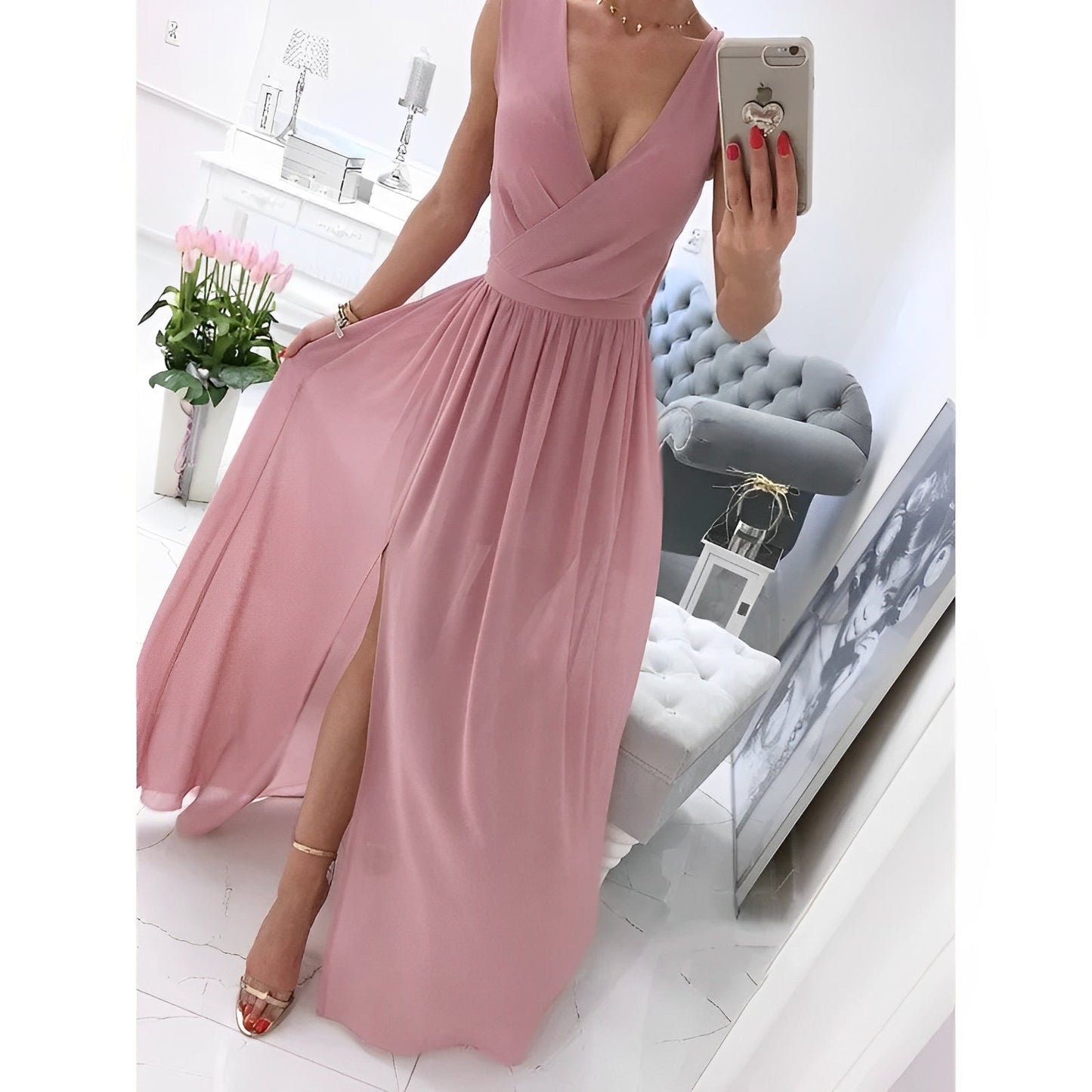 Ärmelloses Weißes Maxi-Kleid mit Holzknöpfen | Ideal für Frühling und Sommer