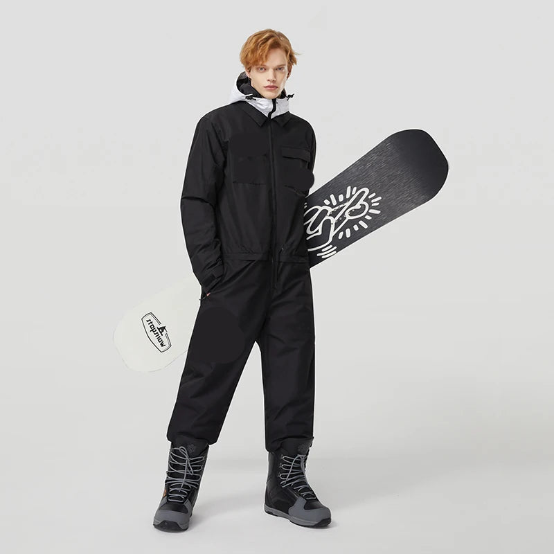 Herren Einteiliger Skianzug – Wasserdichter Winter Snowboard Overall mit Kapuze - Ideal für Winter