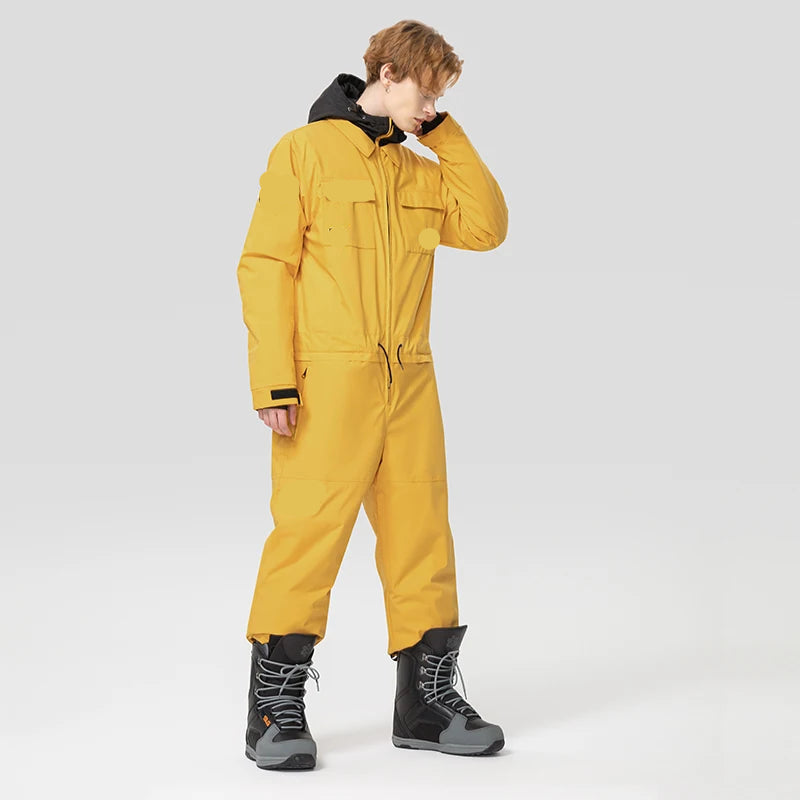 Herren Einteiliger Skianzug – Wasserdichter Winter Snowboard Overall mit Kapuze - Ideal für Winter