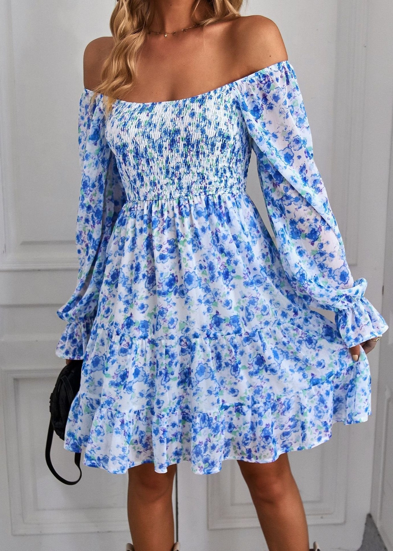 Blumenmuster Midi-Kleid mit Rüschenärmeln und U-Ausschnitt | Ideal für Frühling und Sommer