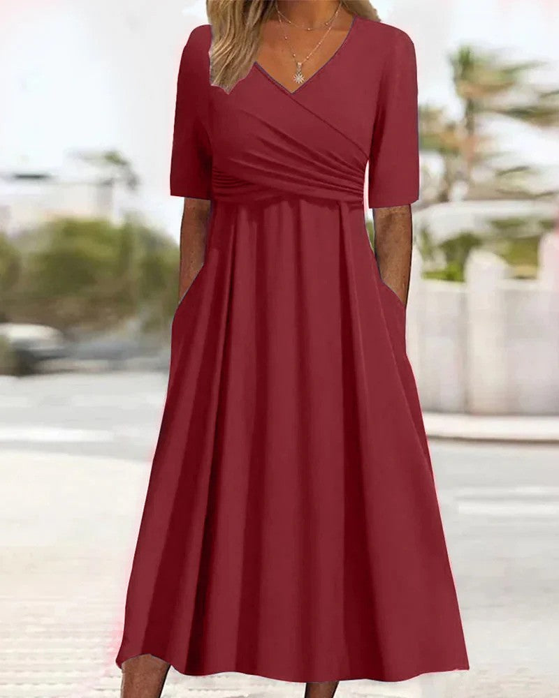 Midi Kleid mit Ärmeln und figurbetonter Passform | Ideal für Frühling & Herbst