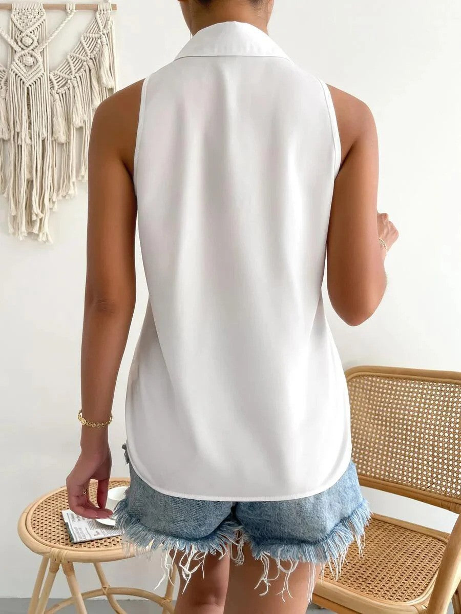 Dawn - Ärmellose Bluse mit umklappbarem Kragen