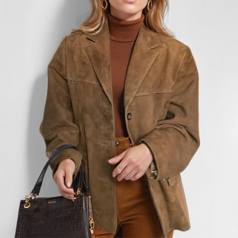 Damen-Lederblazer mit tailliertem Schnitt & Knopfverschluss | Ideal für Frühling & Herbst