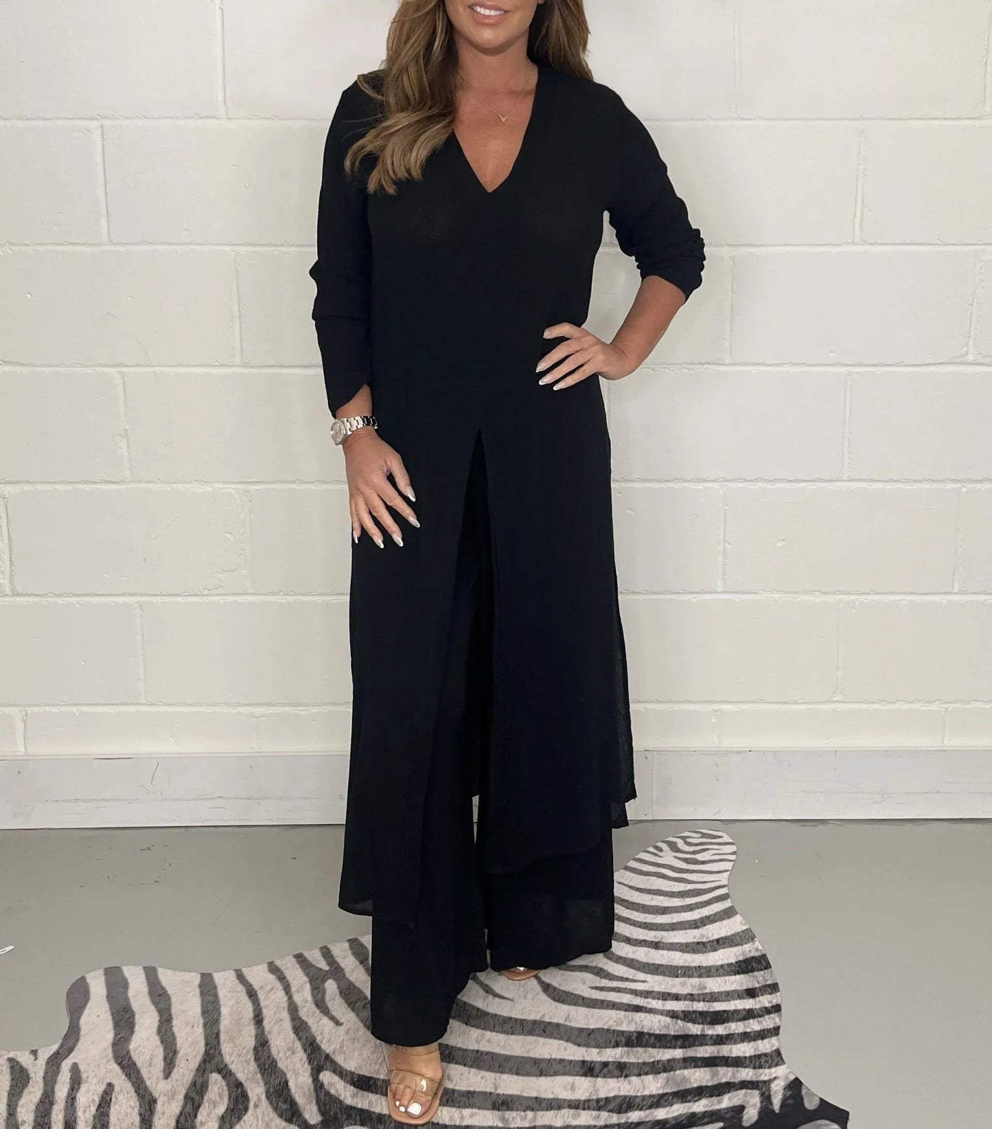 Bluse mit Knopfleiste und Hose mit elastischem Bund Set – Ideal für den Sommer