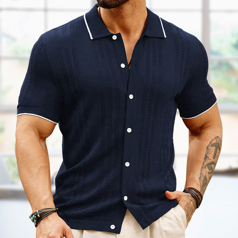 Kurzarm Polohemd aus Tencel mit Flockdruck -ideal für den Sommer