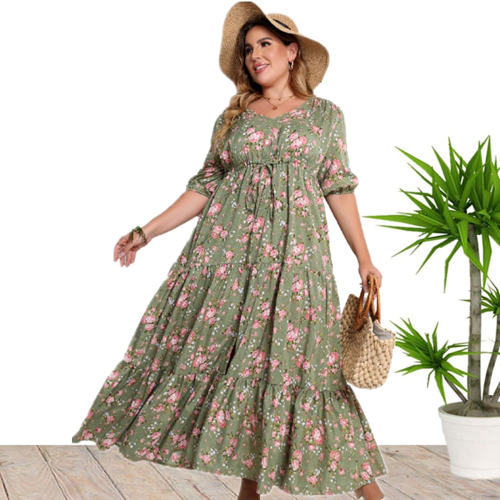 Boho-Kleid mit floralem Muster, lockerer Passform und halben Ärmeln | Ideal für Frühling und Sommer