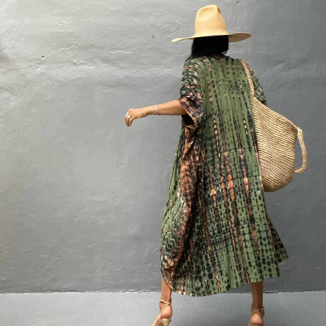 Langer Kimono Mit Fließender Silhouette In Armeegrün Für Damen | Ideal Für Frühling/Sommer
