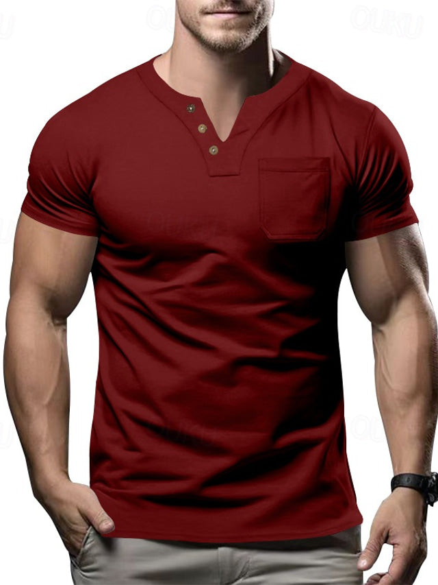 Herren V-Ausschnitt Pocket T-Shirt Kurzarm - Ideal für den Sommer