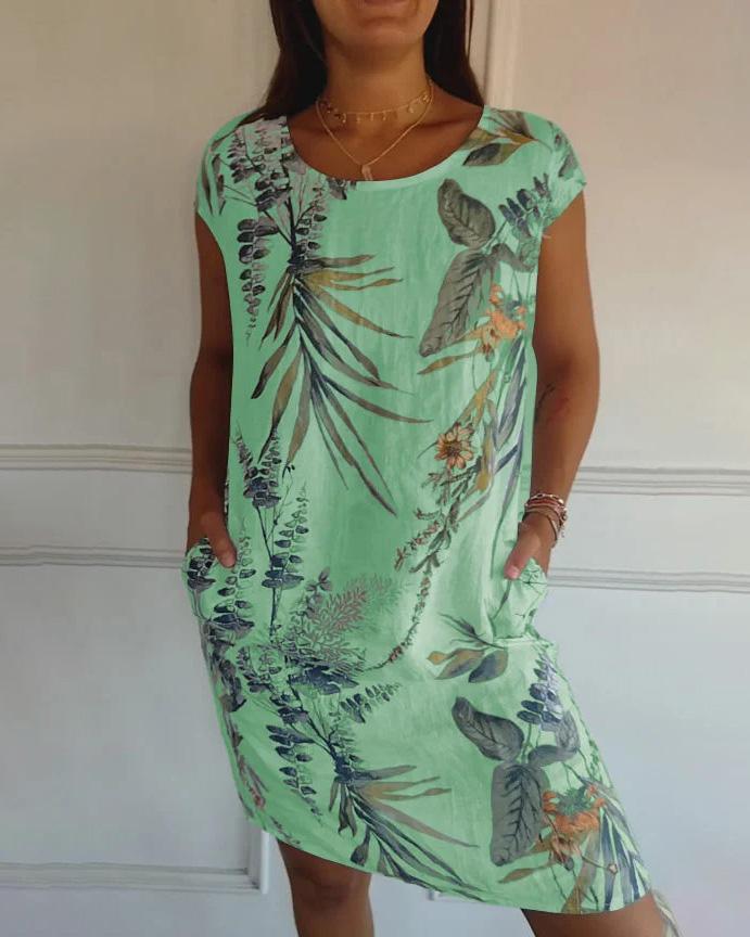 Leichtes Baumwoll-Leinen-Kleid mit V-Ausschnitt und Taschen | Ideal für den Sommer