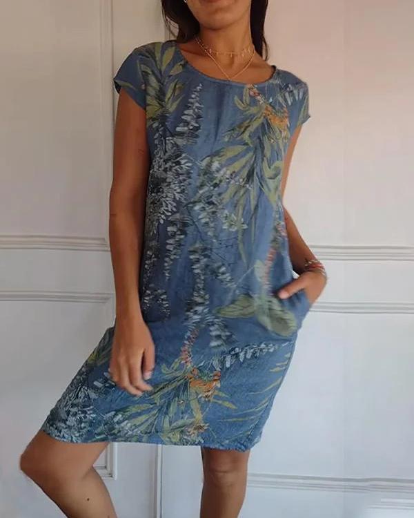 Leichtes Baumwoll-Leinen-Kleid mit V-Ausschnitt und Taschen | Ideal für den Sommer