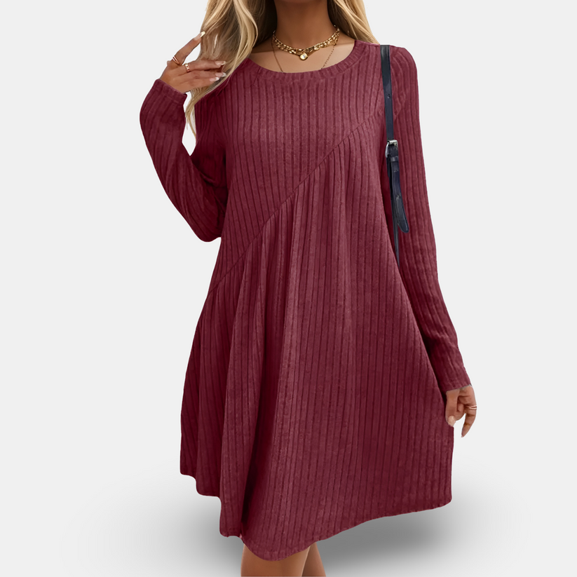 Lockeres Strickkleid mit Rippmuster und langen Ärmeln | Ideal für Herbst und Winter