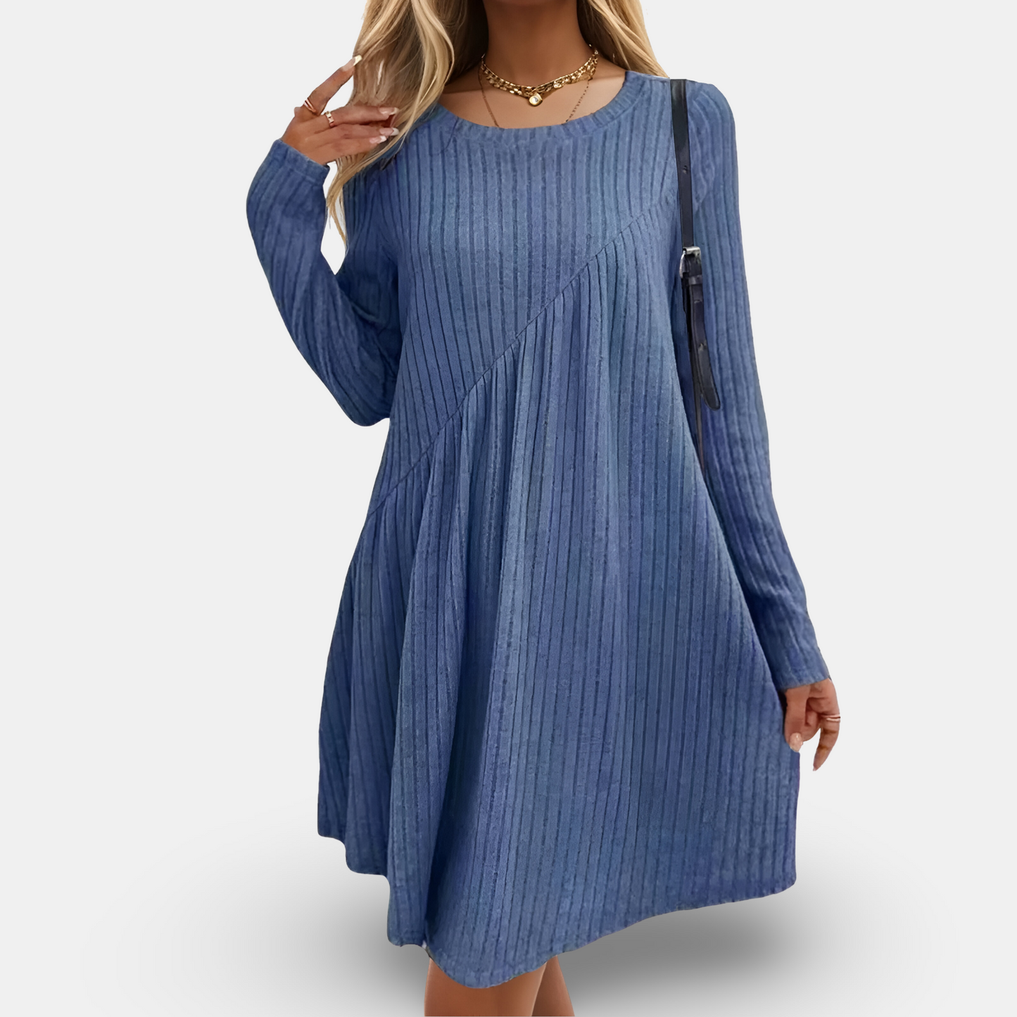 Lockeres Strickkleid mit Rippmuster und langen Ärmeln | Ideal für Herbst und Winter