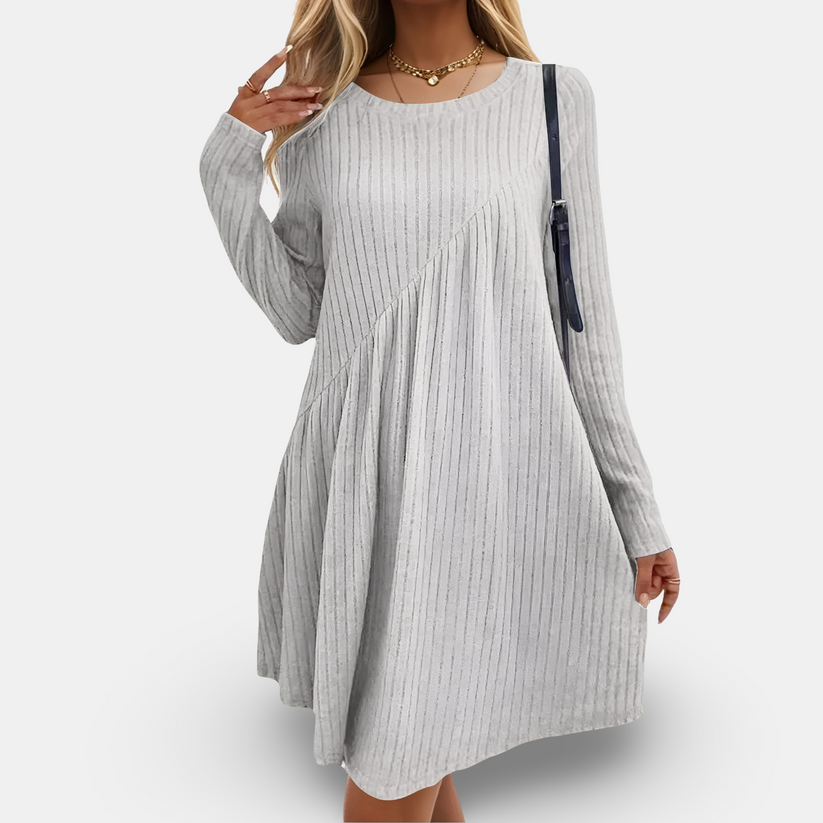 Lockeres Strickkleid mit Rippmuster und langen Ärmeln | Ideal für Herbst und Winter