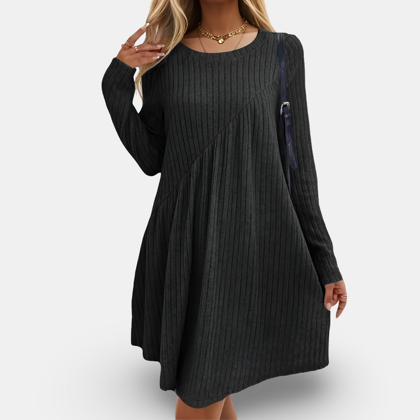 Lockeres Strickkleid mit Rippmuster und langen Ärmeln | Ideal für Herbst und Winter