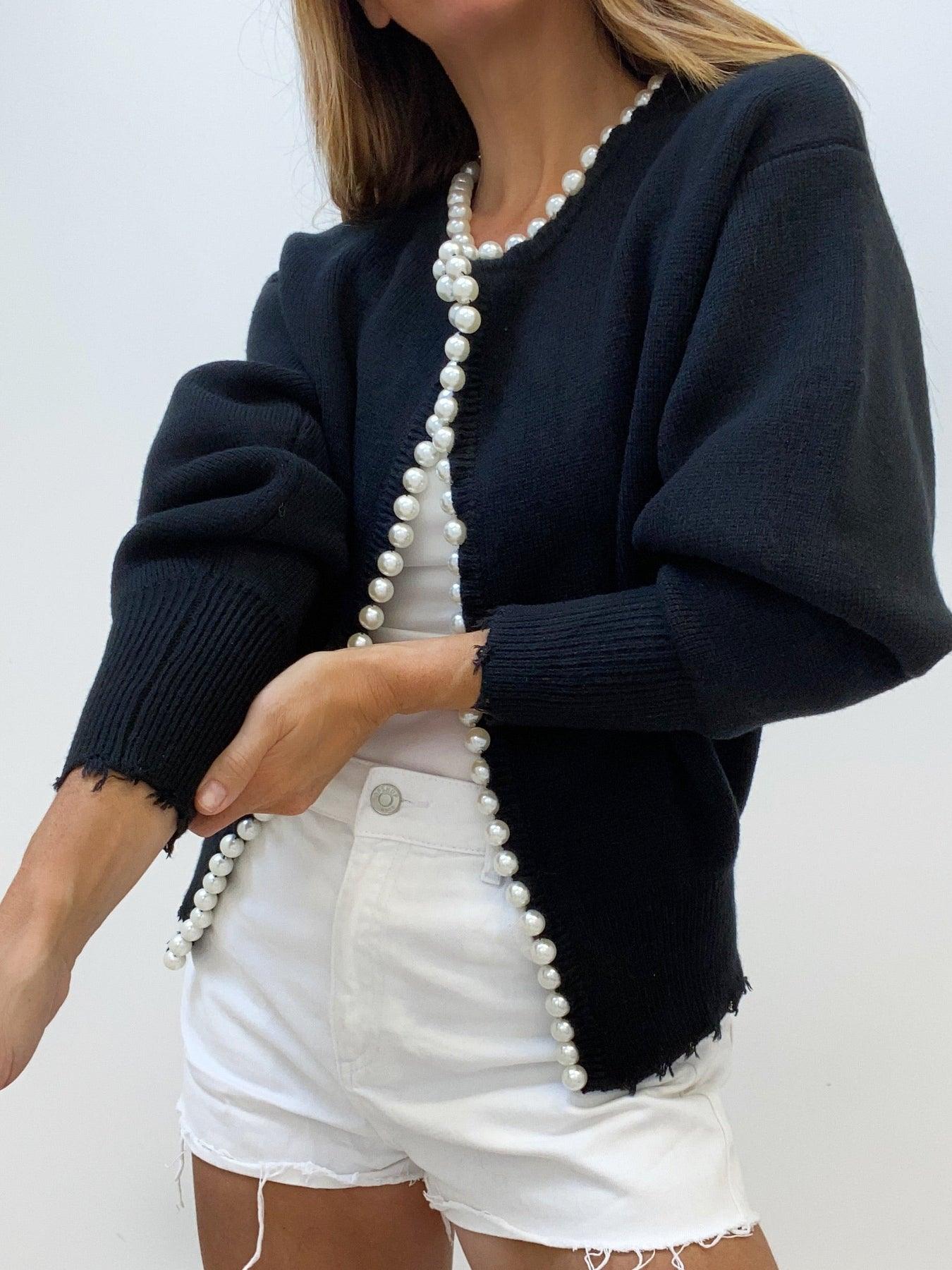Damen Strickcardigan mit Rissen und Perlen – Warmer Langarm Pullover für Herbst/Winter