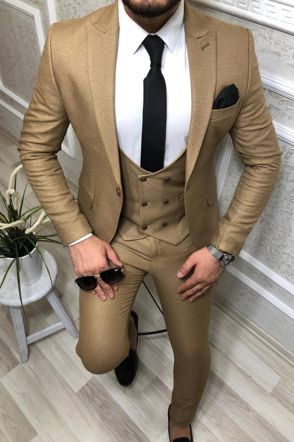 Herren 3-teiliger Anzug Mocha – Slim Fit Sakko, Weste & Hose - Ideal für Herbst & Winter