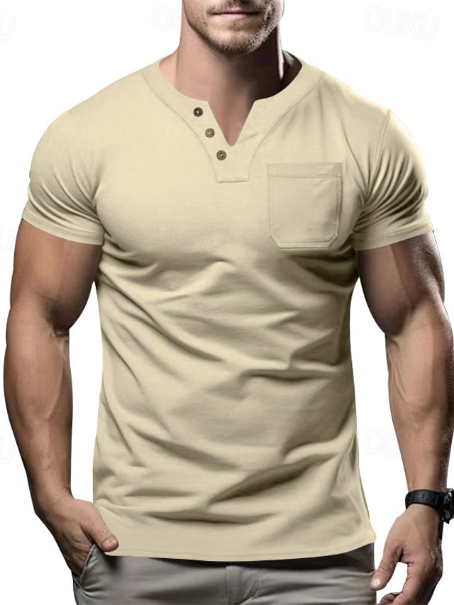 Herren V-Ausschnitt Pocket T-Shirt Kurzarm - Ideal für den Sommer