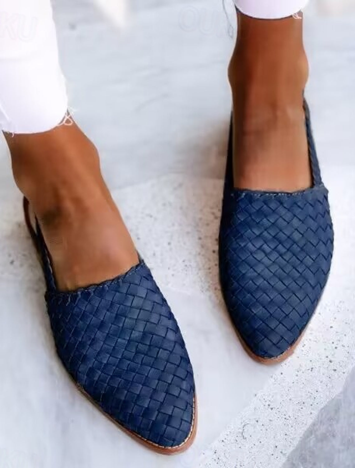 Schwarze Damen Woven Flachmules mit Verstellbarem Slingback-Riemen – Ideal für den Sommer