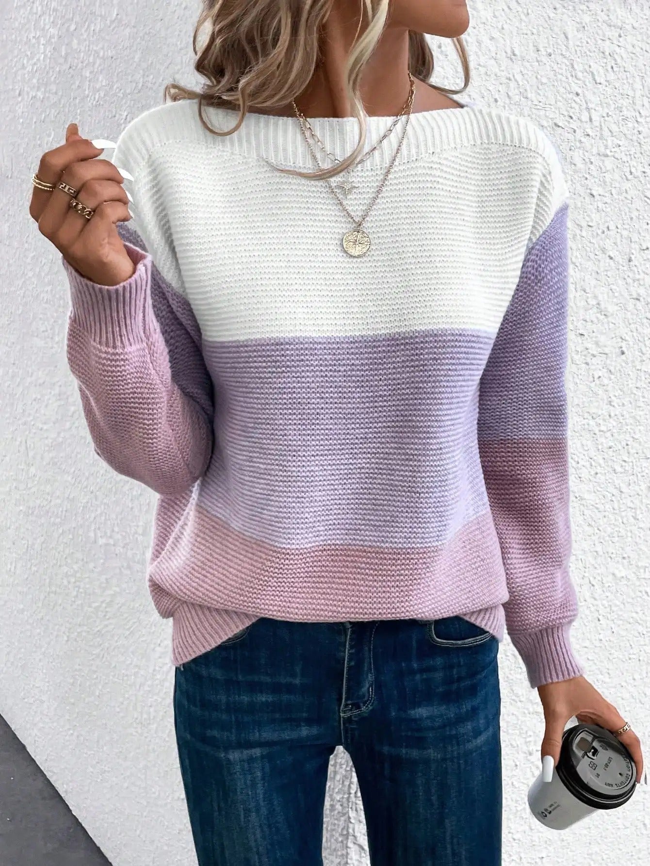 Drei-Ton Patchwork Strickpullover | Ideal für Herbst und Winter