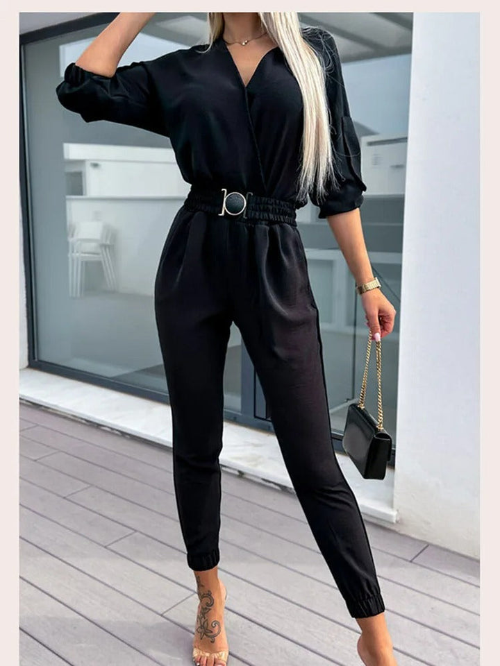 Longsleeve-Overall mit elastischer Taille und V-Ausschnitt | Ideal für Frühling und Herbst