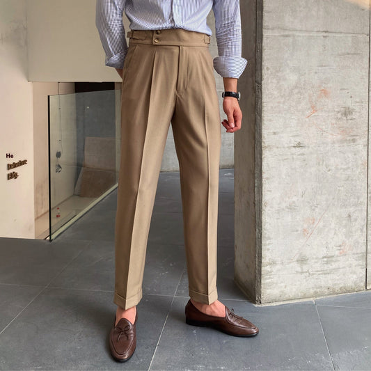 Herren-Anzughose mit weiter Passform und geradem Bein – Uni-Farben