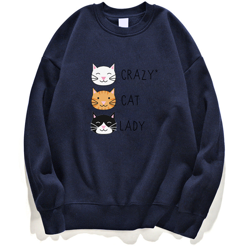 Damen Pullover-Sweatshirt für den Herbst mit Katzenprint und Langarm