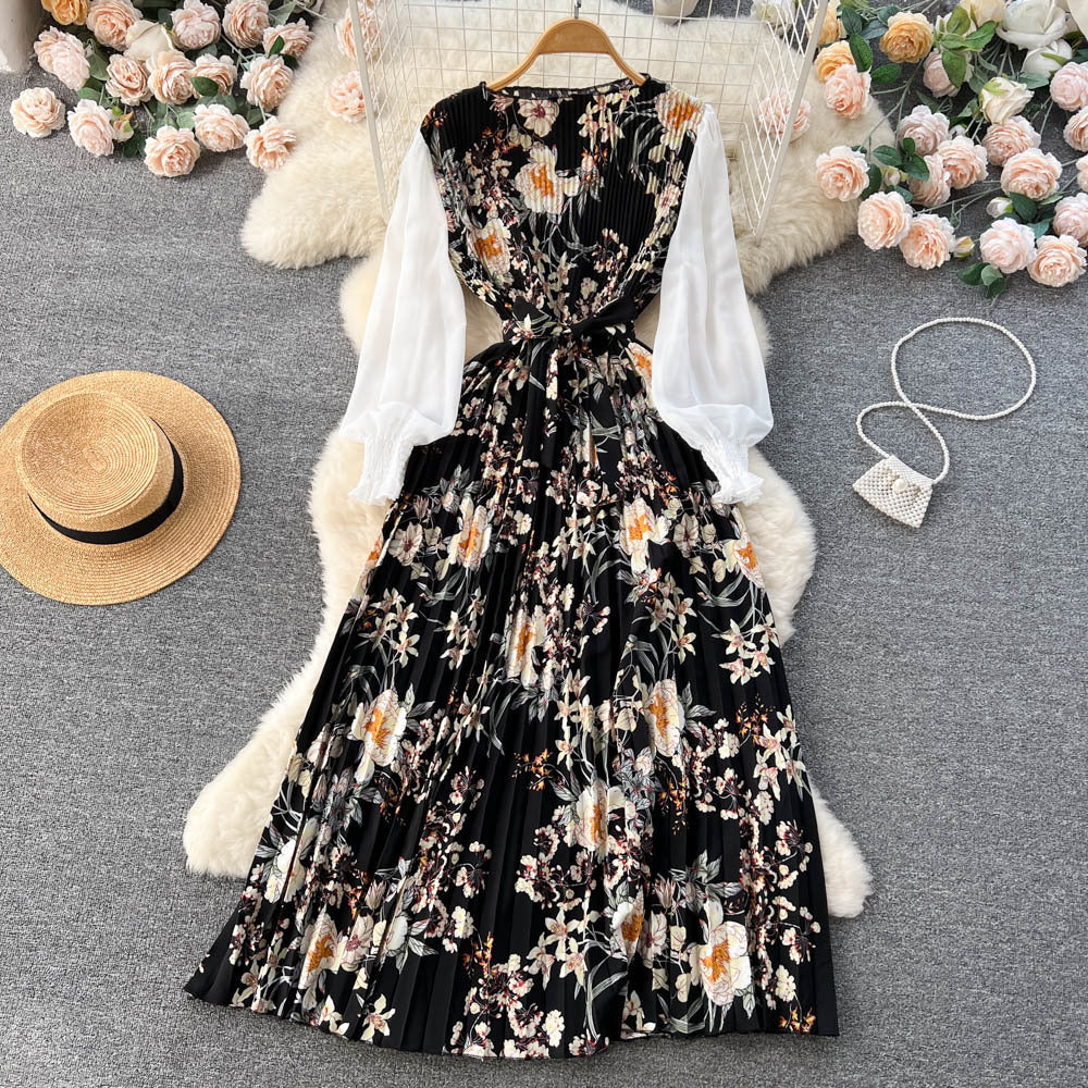 Bedrucktes Maxi-Kleid mit langen Ärmeln und ethnischen Mustern | Ideal für Frühling und Sommer
