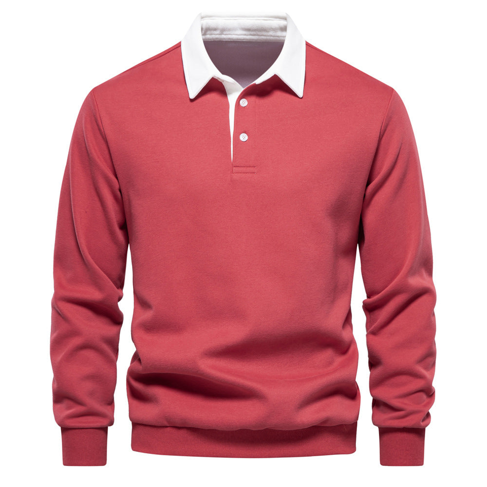 Herren Langarmshirt mit Polokragen und Umlegekragen