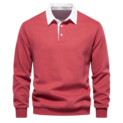 Herren Langarmshirt mit Polokragen und Umlegekragen