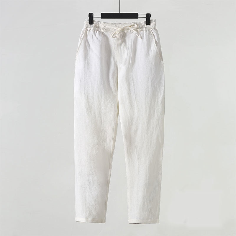 Kurzgeschnittene Herren-Leinenmixhose – Niedrige Taille, Gerade Beinform