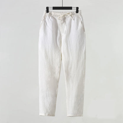 Kurzgeschnittene Herren-Leinenmixhose – Niedrige Taille, Gerade Beinform