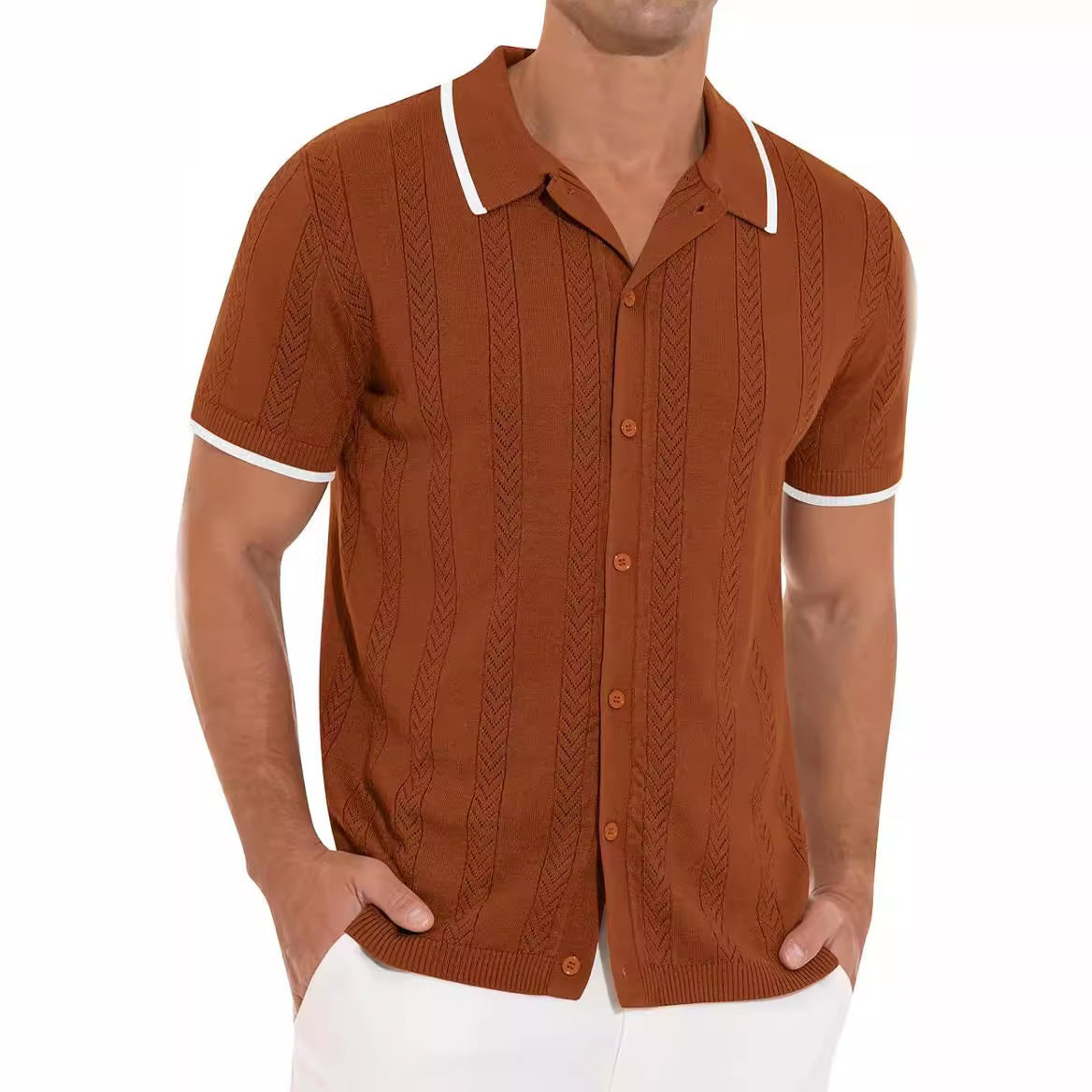 Lapel Kurzarm Hemd Sommer Herren Atmungsaktiv Hohles Design – Ideal für Sommer