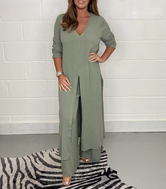 Bluse mit Knopfleiste und Hose mit elastischem Bund Set – Ideal für den Sommer