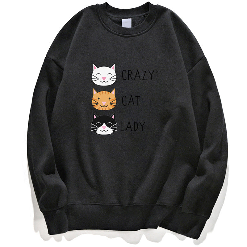 Damen Pullover-Sweatshirt für den Herbst mit Katzenprint und Langarm