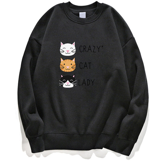 Damen Pullover-Sweatshirt für den Herbst mit Katzenprint und Langarm