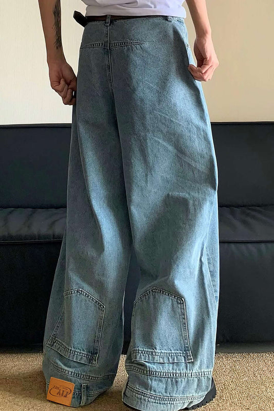 High-Waisted Faded Denim Jeans mit weitem Bein - Ideal für Frühling, Sommer und Herbst