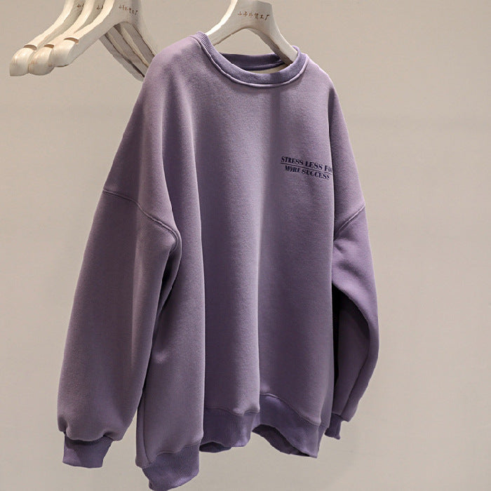 Damen Winter-Sweatshirt mit dickem Fleecefutter, lockerem Schnitt, Pullover-Design und langen Ärmeln