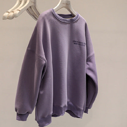 Damen Winter-Sweatshirt mit dickem Fleecefutter, lockerem Schnitt, Pullover-Design und langen Ärmeln