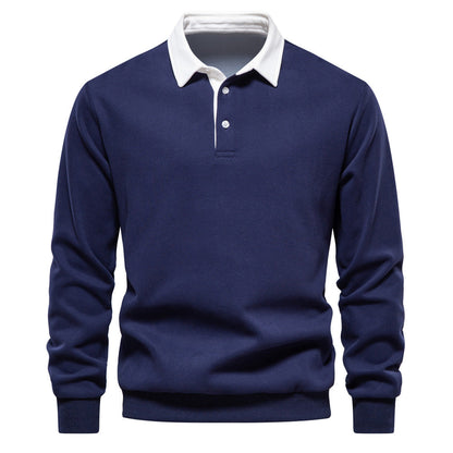 Herren Langarmshirt mit Polokragen und Umlegekragen