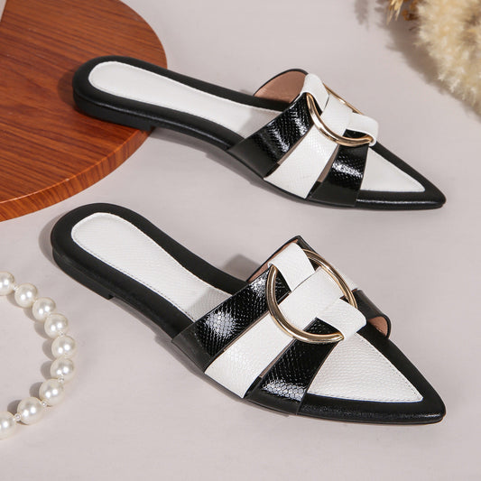 Damen PU-Leder Flache Hausschuhe mit Offenem Zehendesign | Ideal für den Sommer