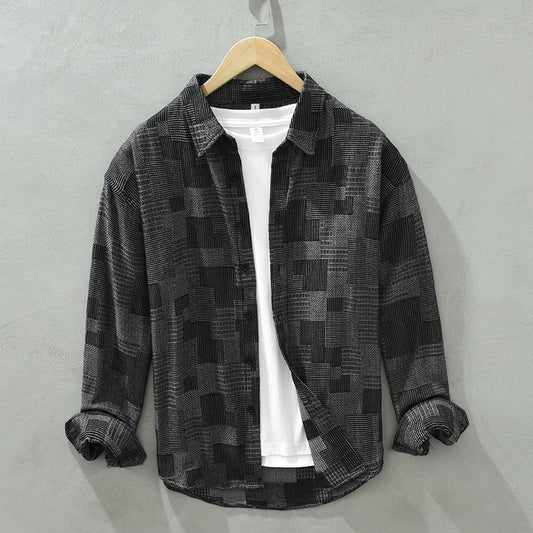 Jacquard Colorblock Denim-Langarmhemd – Ideal für Frühling und Herbst
