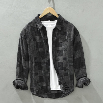 Jacquard Colorblock Denim-Langarmhemd – Ideal für Frühling und Herbst