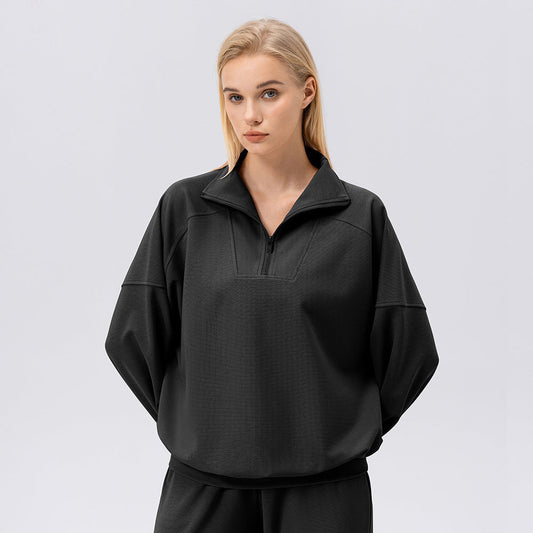 Damen Frühlings-Sweatshirt mit Halbreißverschluss, langen Ärmeln und lockerem Schnitt