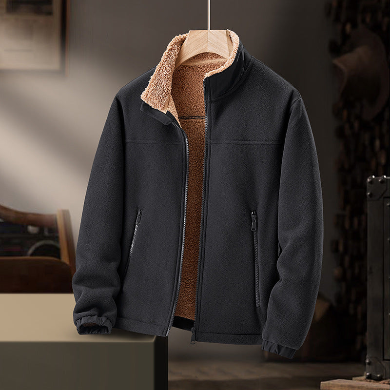 Herren-Fleecejacke mit Stehkragen und Lammwollfutter | Ideal für den Winter