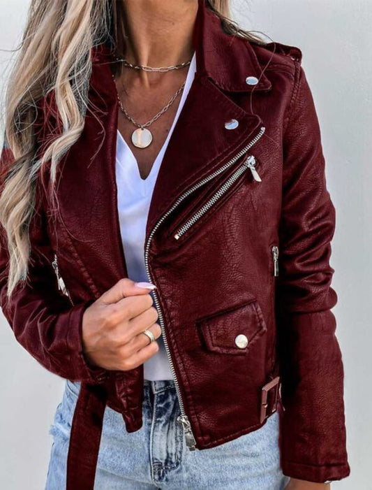 Kurze Bikerjacke mit Stehkragen und Reißverschlussdetails | Ideal für Frühling und Herbst