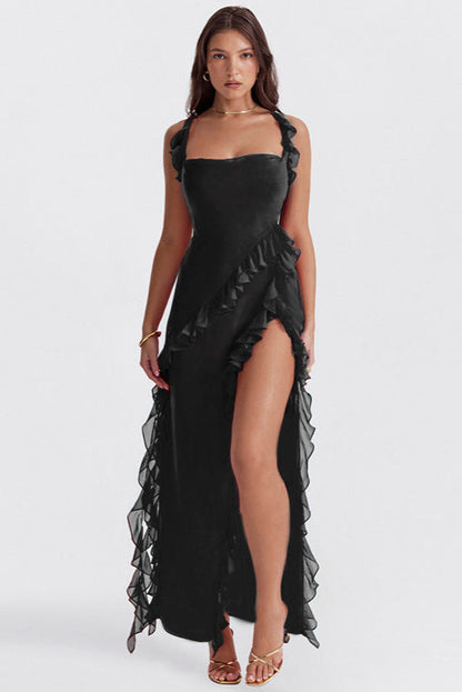 Langes Rüschenkleid mit Frontschlitz | Ideal für Frühling und Sommer