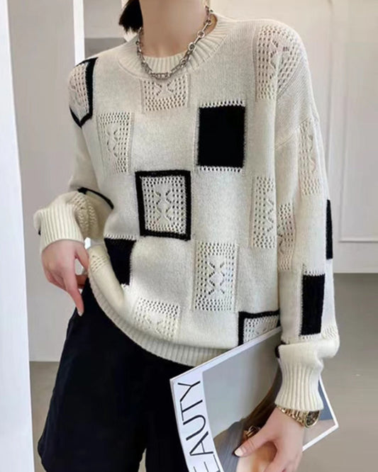 Dicker Baumwoll-Blockpullover | Ideal für Herbst & Winter